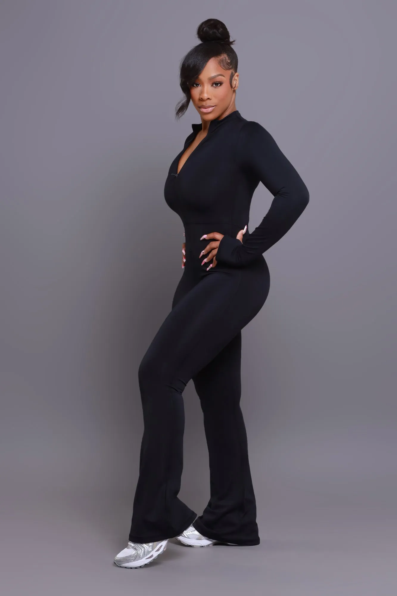 Code Black NUW Zip Up Flare Jumpsuit - Black