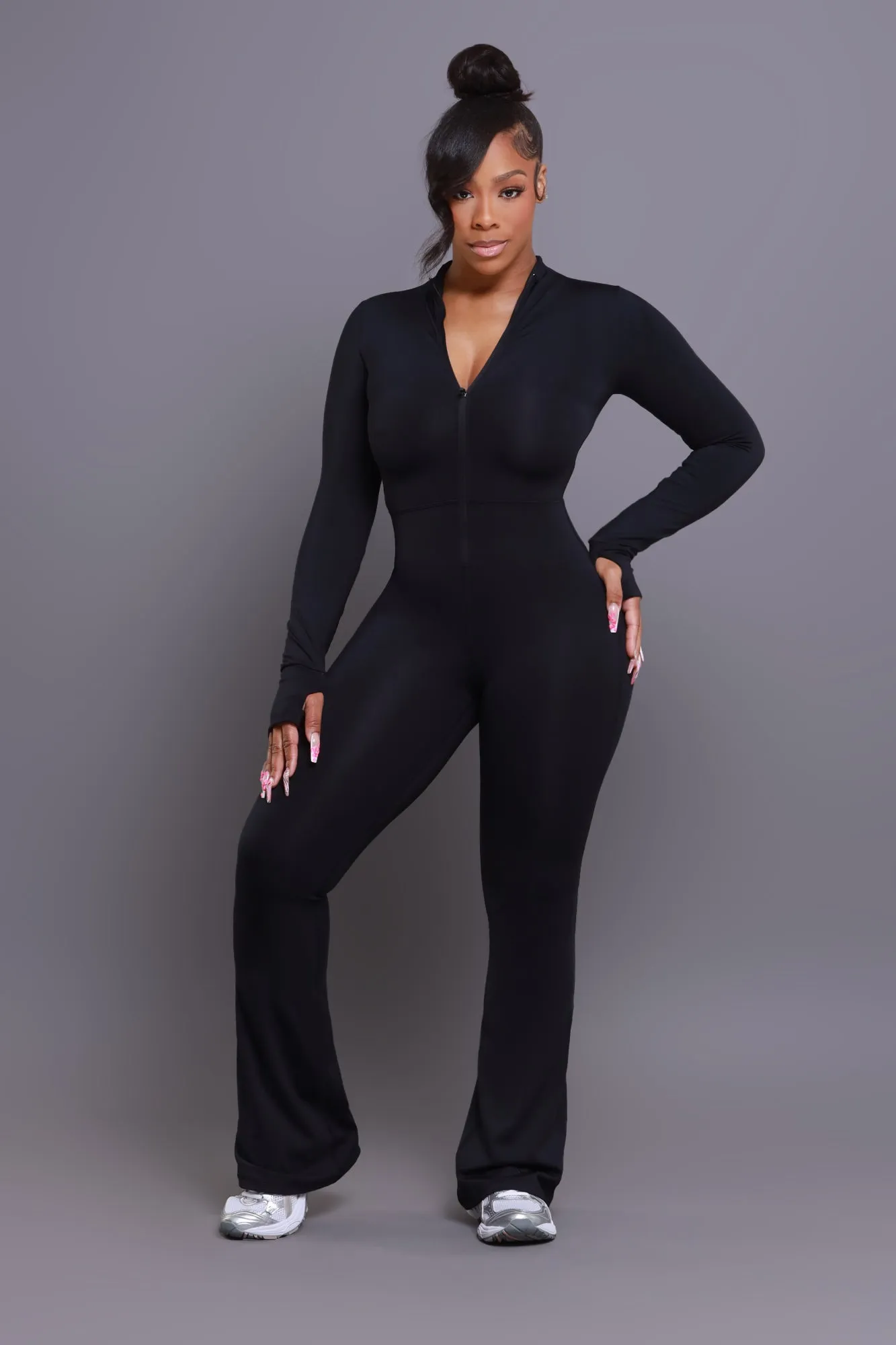 Code Black NUW Zip Up Flare Jumpsuit - Black