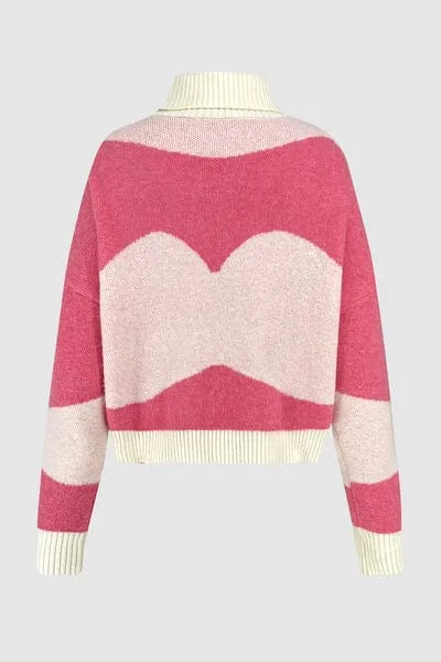 Color Block Turtleneck Dropped Shoulder Sweater