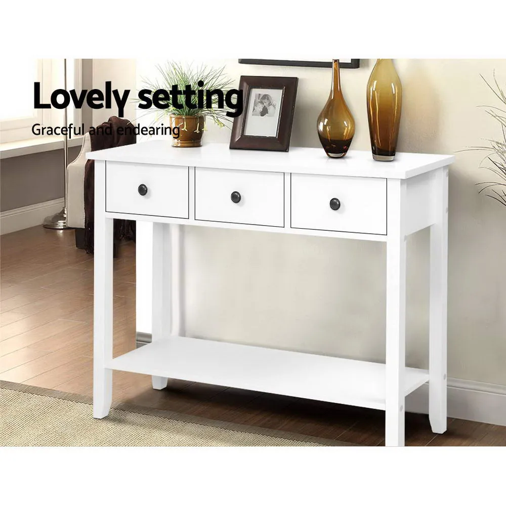 Console Table Entry Way Hallway Decor 3 Drawers Storage Desk White