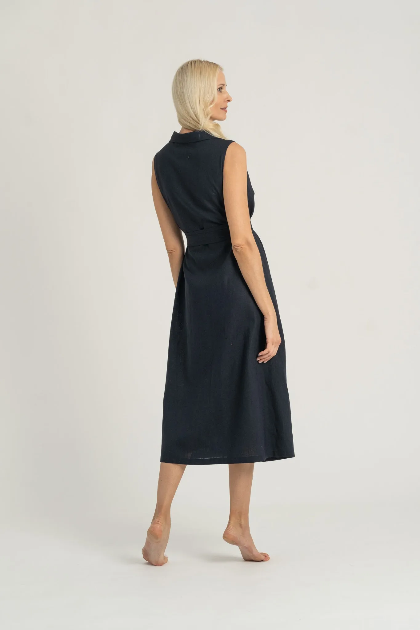 Cora Linen Wrap Dress Navy