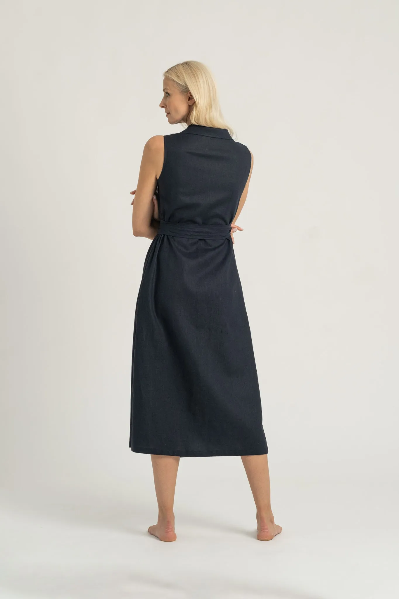 Cora Linen Wrap Dress Navy