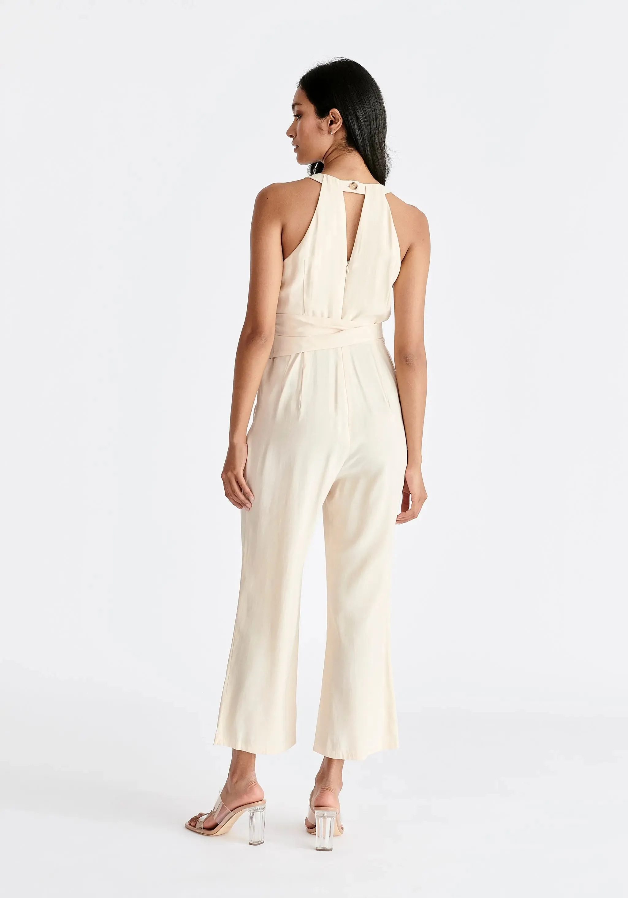 Cream Waist Tie Jumpsuit