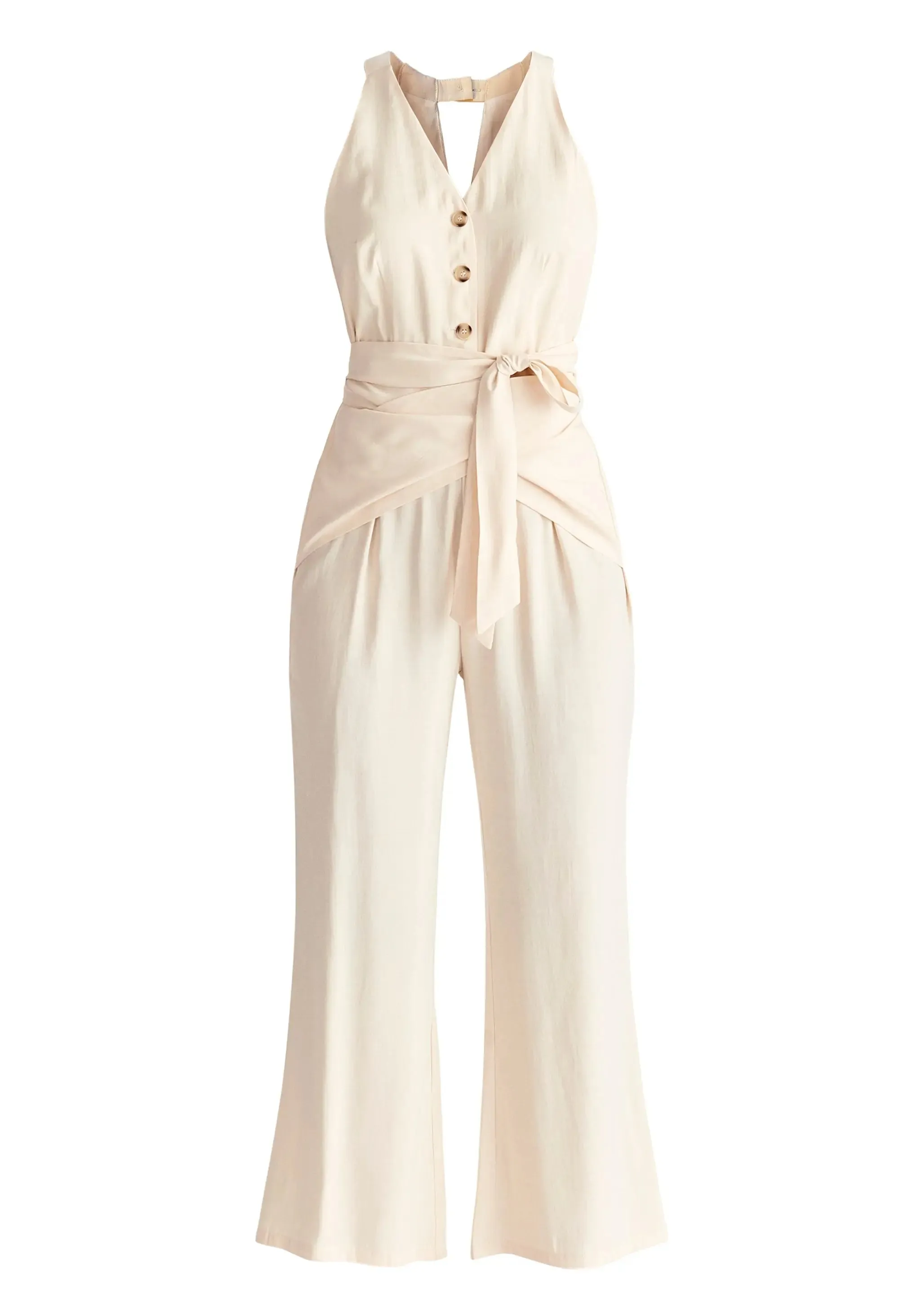 Cream Waist Tie Jumpsuit