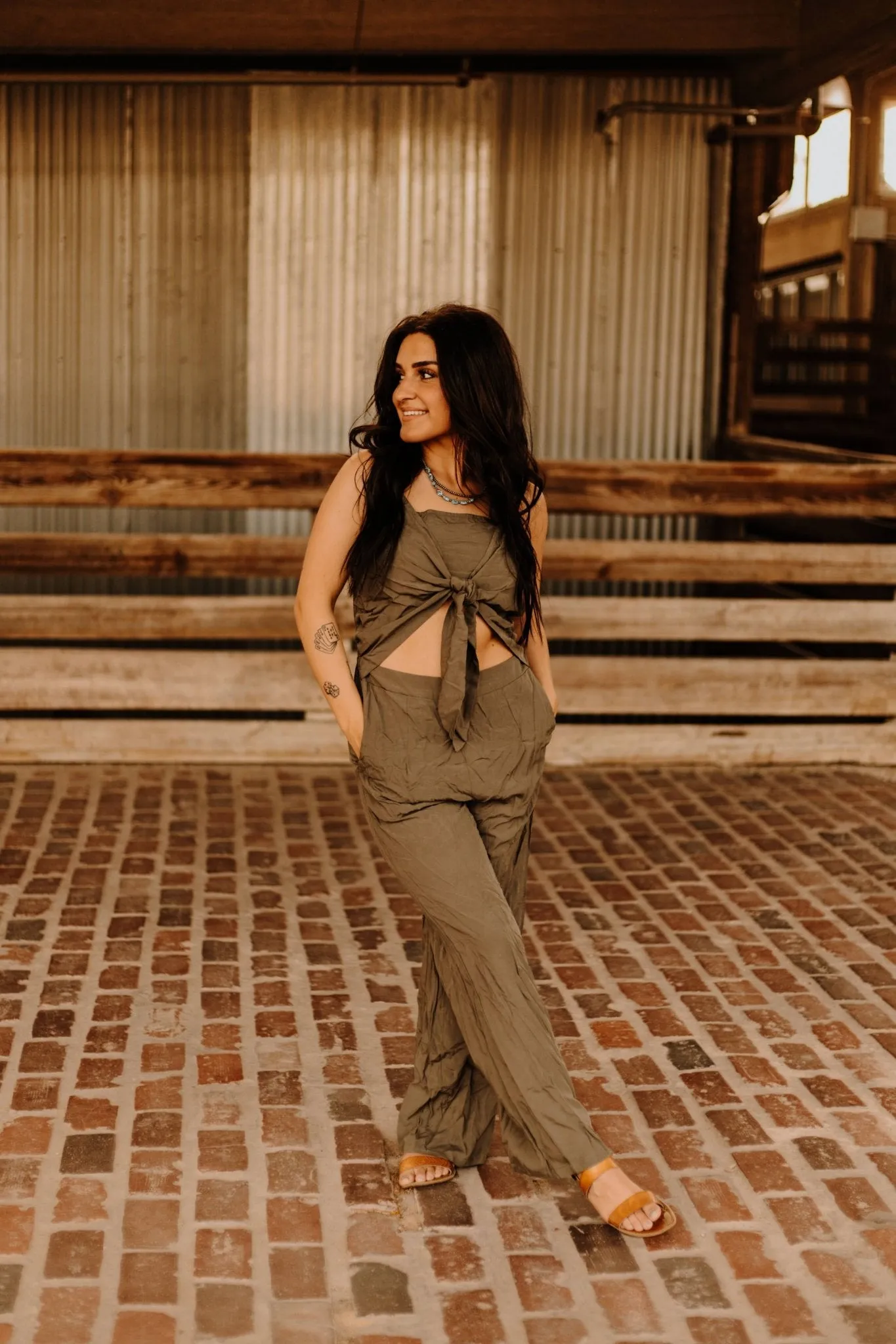 Cut Out Front Tie Jumpsuit