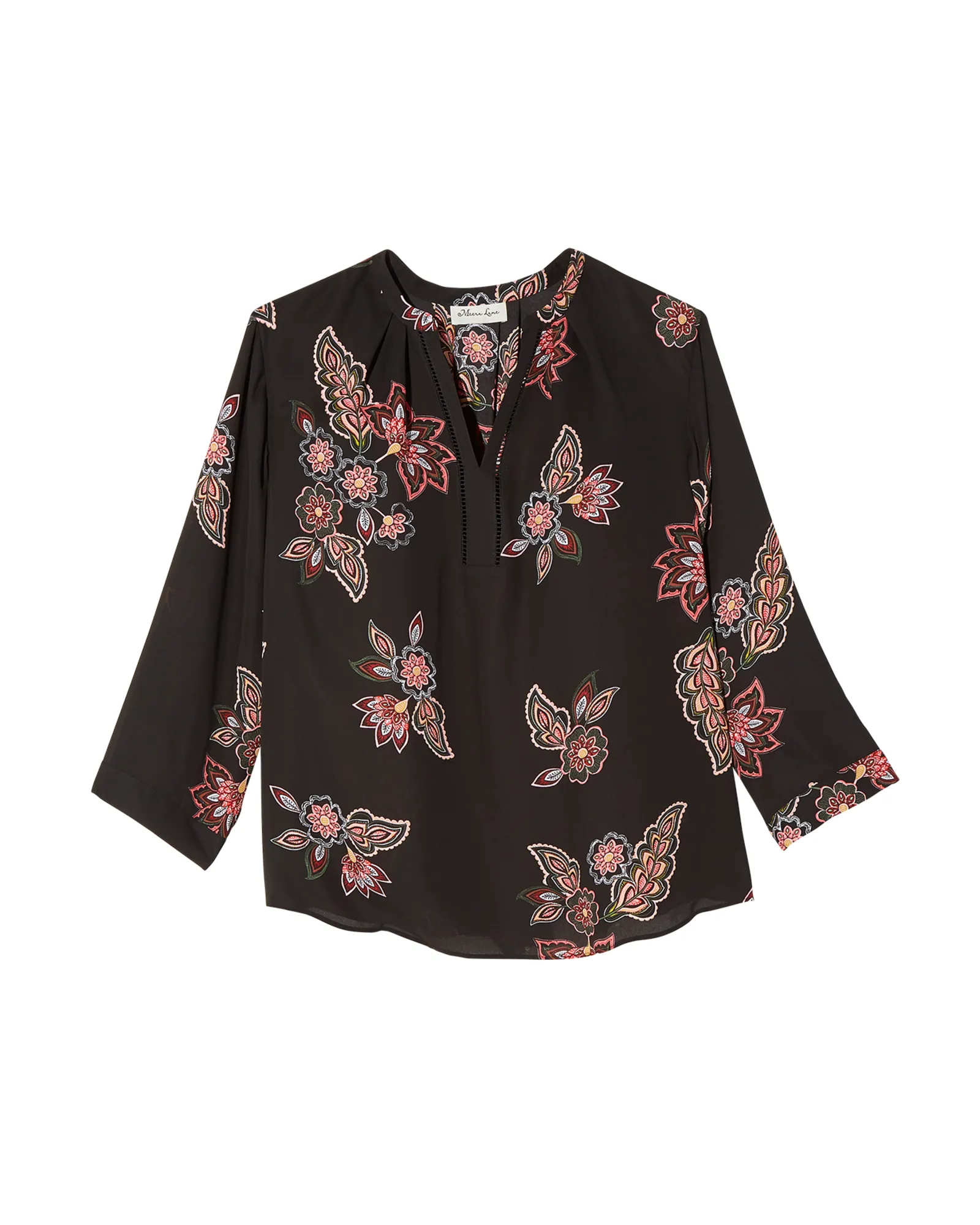 Cynthia Tabbed Sleeve Blouse | Black / Coral