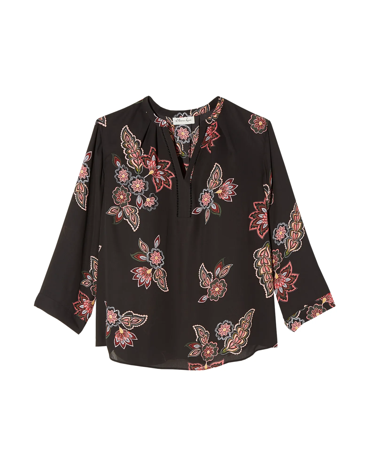 Cynthia Tabbed Sleeve Blouse | Black / Coral