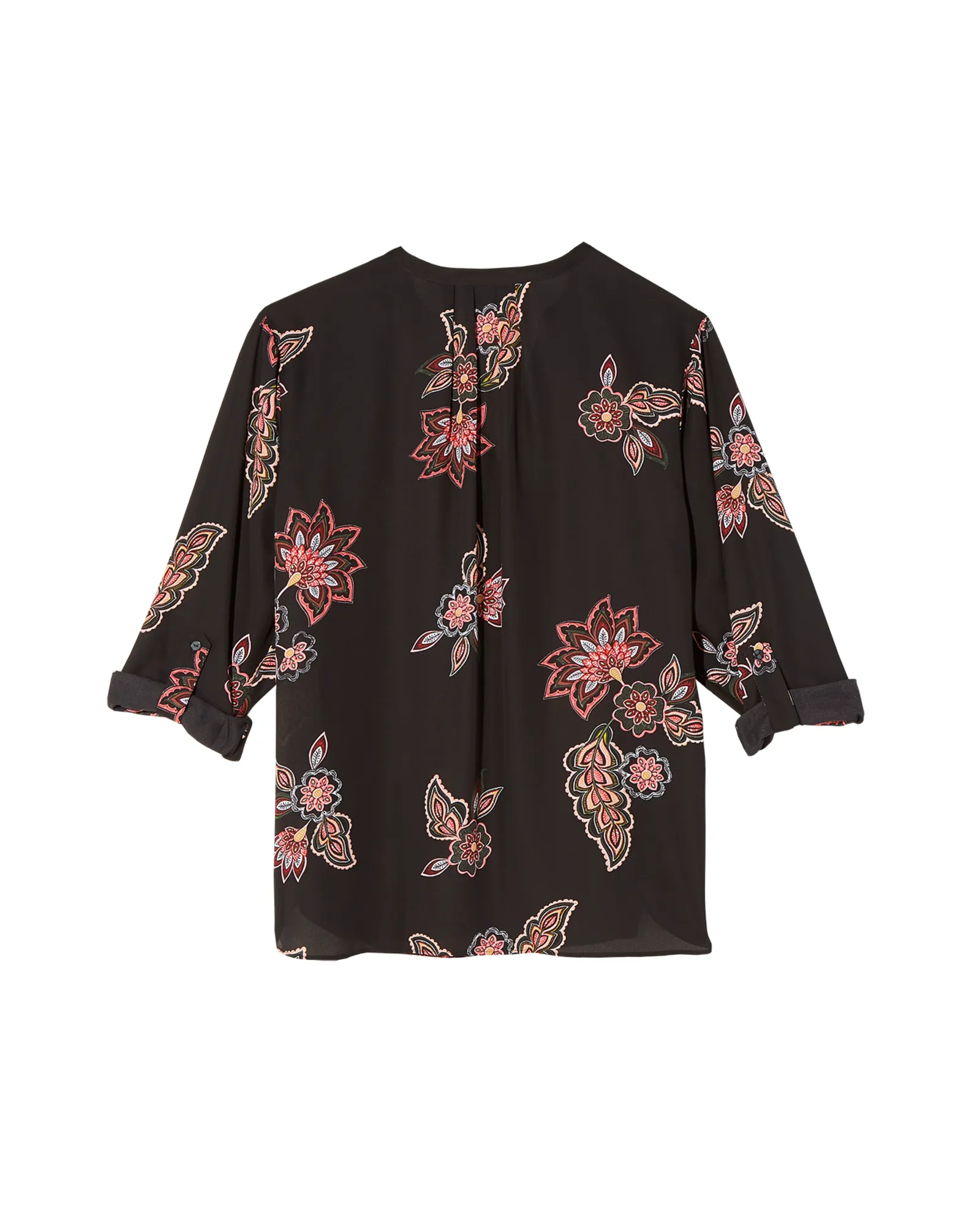 Cynthia Tabbed Sleeve Blouse | Black / Coral