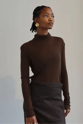 Dark Brown Soft Jersey Roll Neck Turtleneck Top