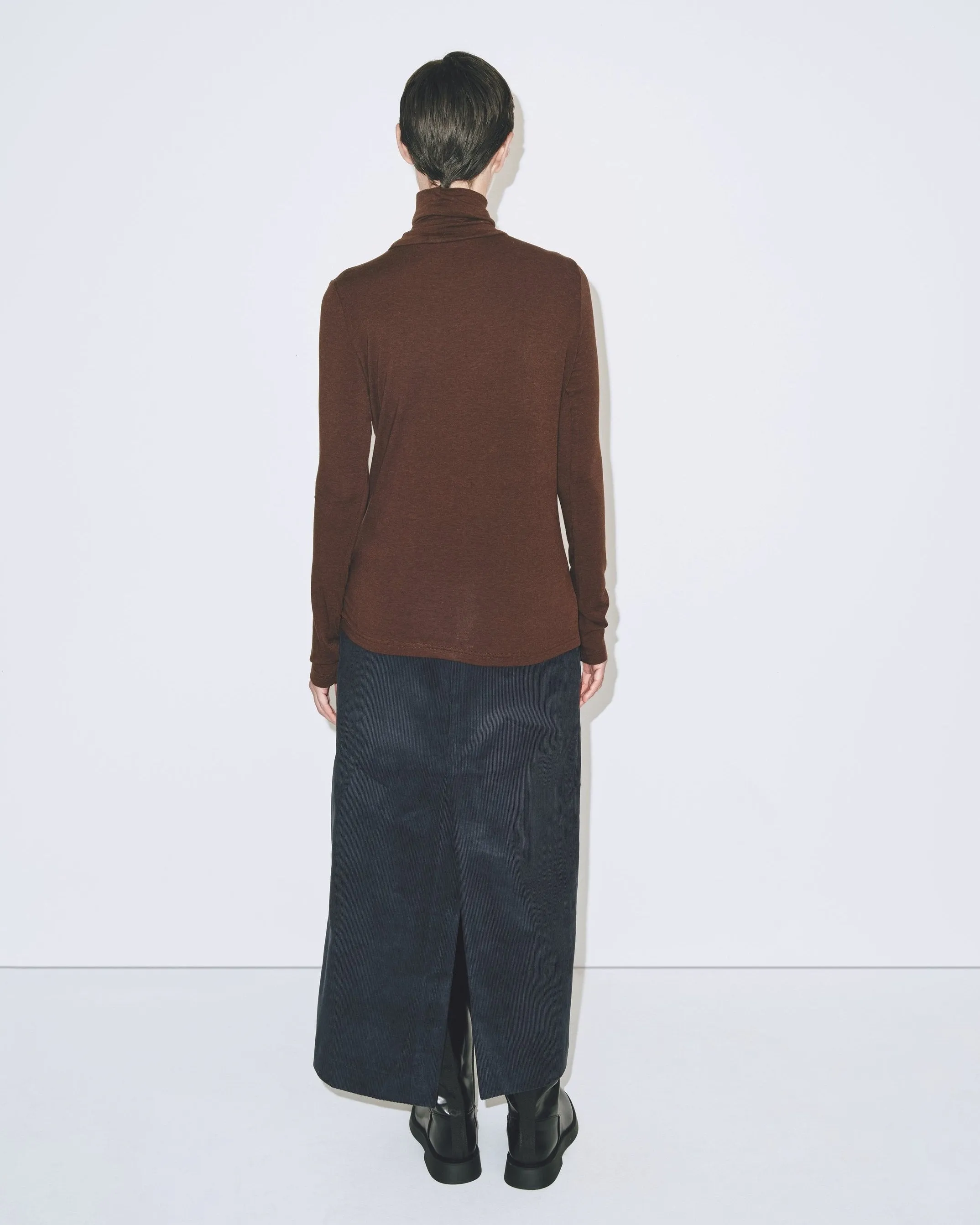 Dark Brown Soft Jersey Roll Neck Turtleneck Top