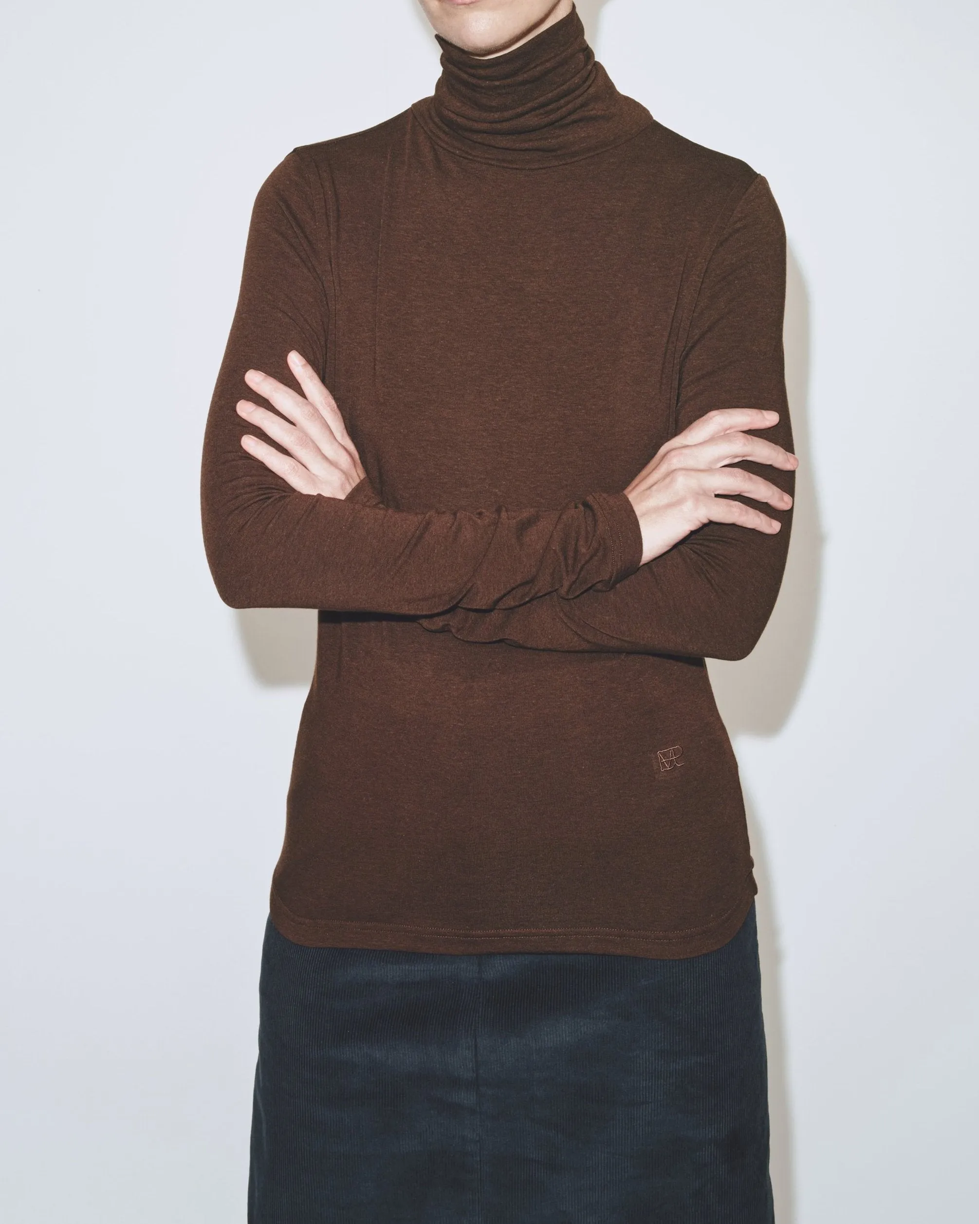 Dark Brown Soft Jersey Roll Neck Turtleneck Top