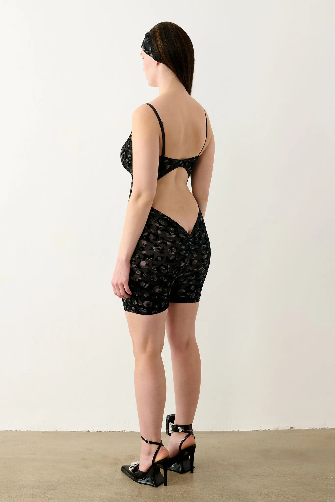 Darling Playsuit Black Leopard Print