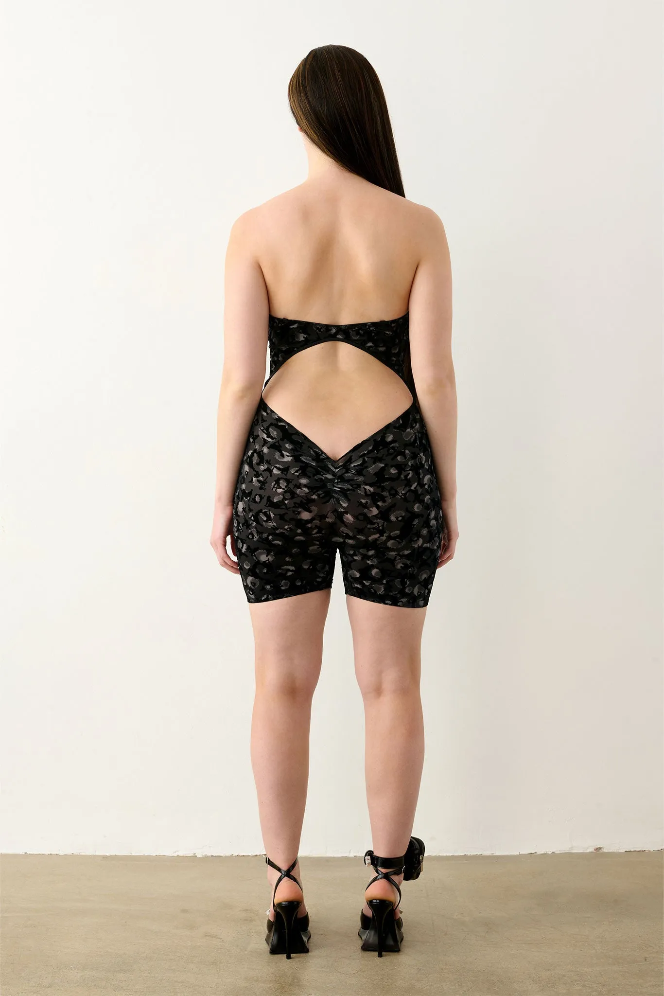 Darling Playsuit Black Leopard Print