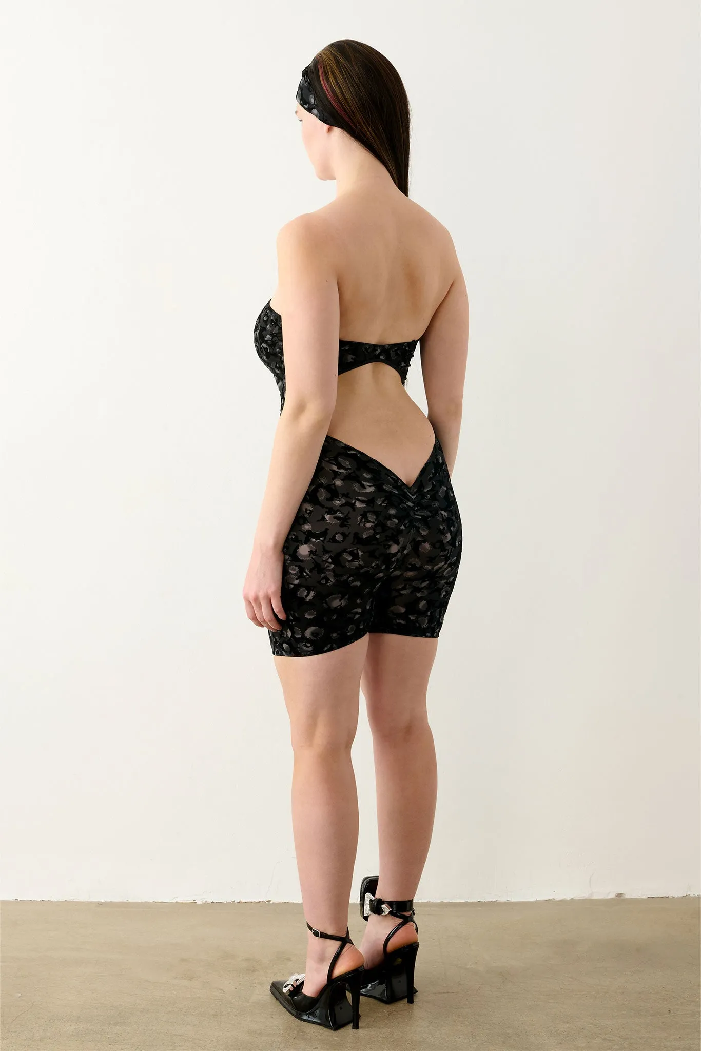 Darling Playsuit Black Leopard Print