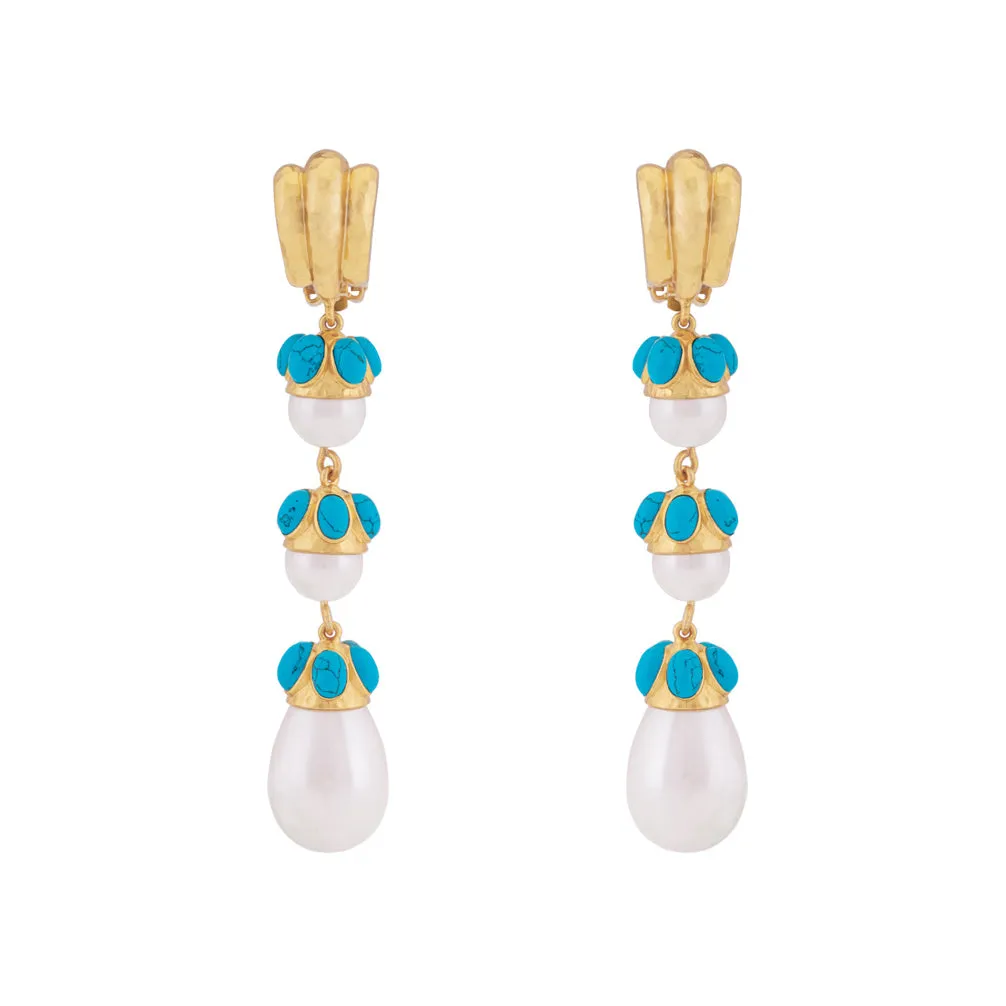 Delfina Earrings Blue Turquoise & Pearl