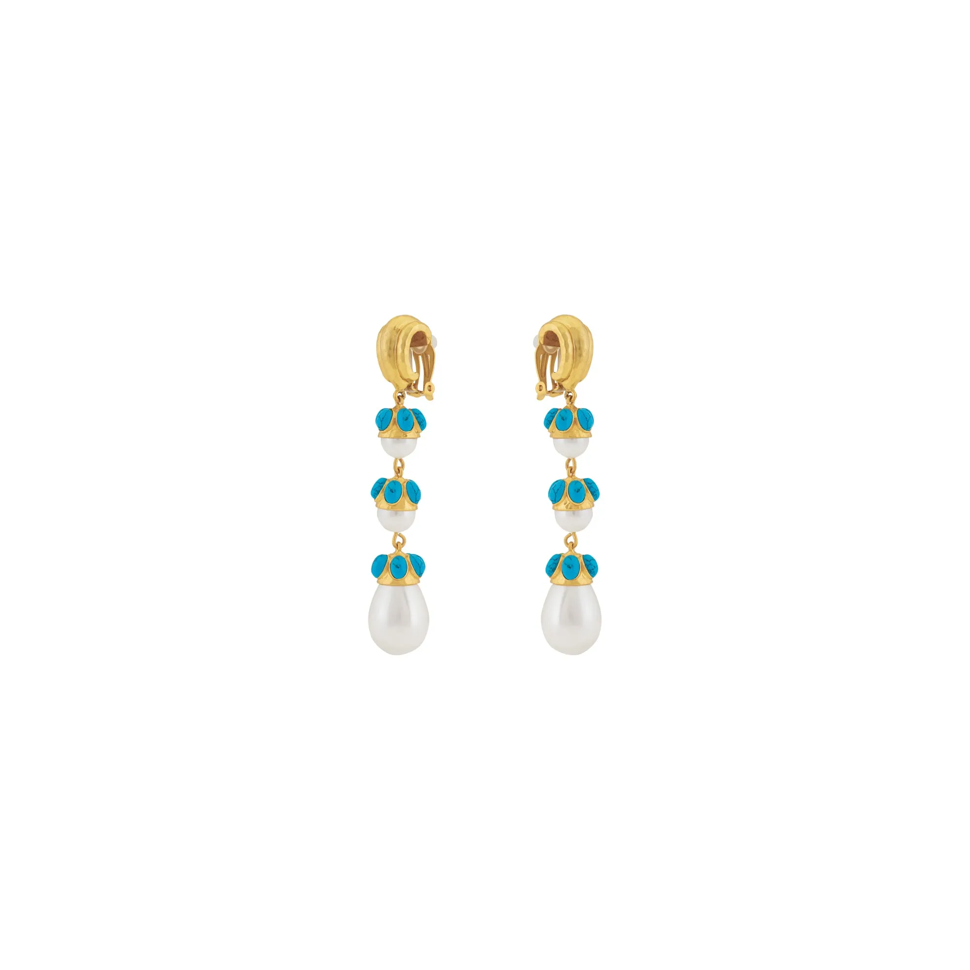 Delfina Earrings Blue Turquoise & Pearl