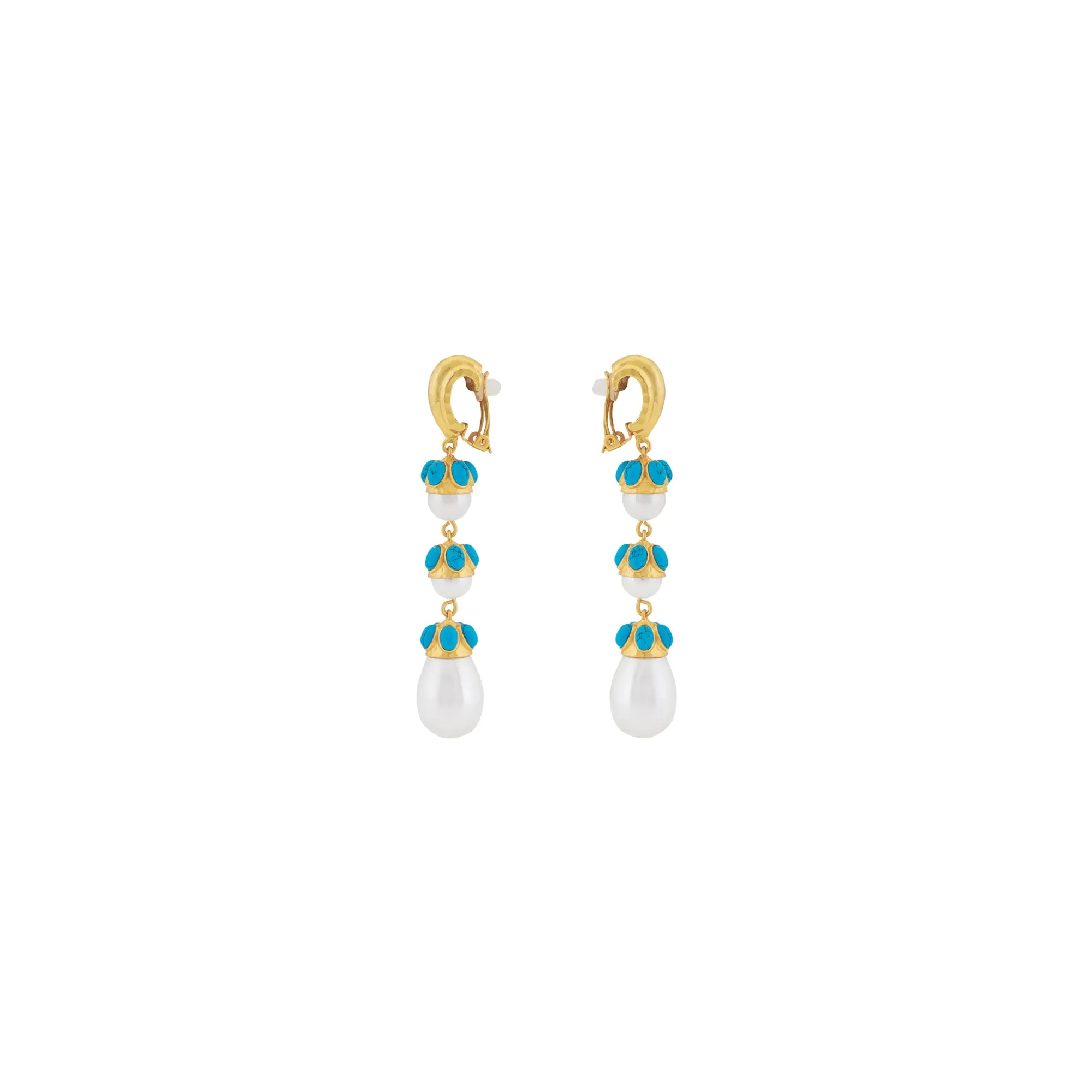 Delfina Earrings Blue Turquoise & Pearl