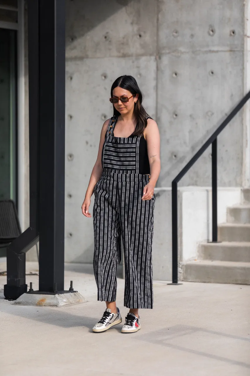 Dilsi Handwoven Cotton Overalls in Black and White - S and XL