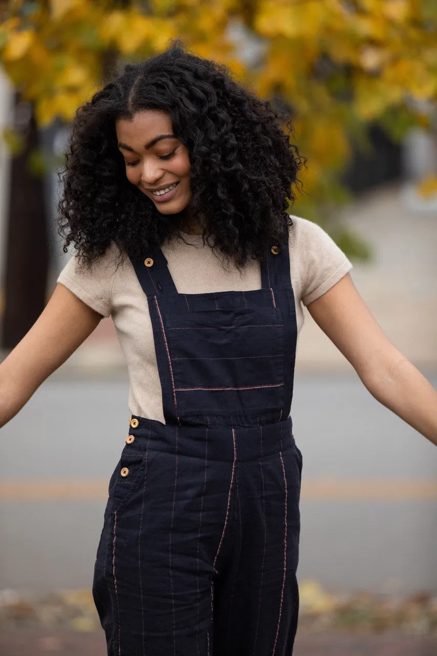 Dilsi Handwoven Cotton Overalls in Black and White - S and XL