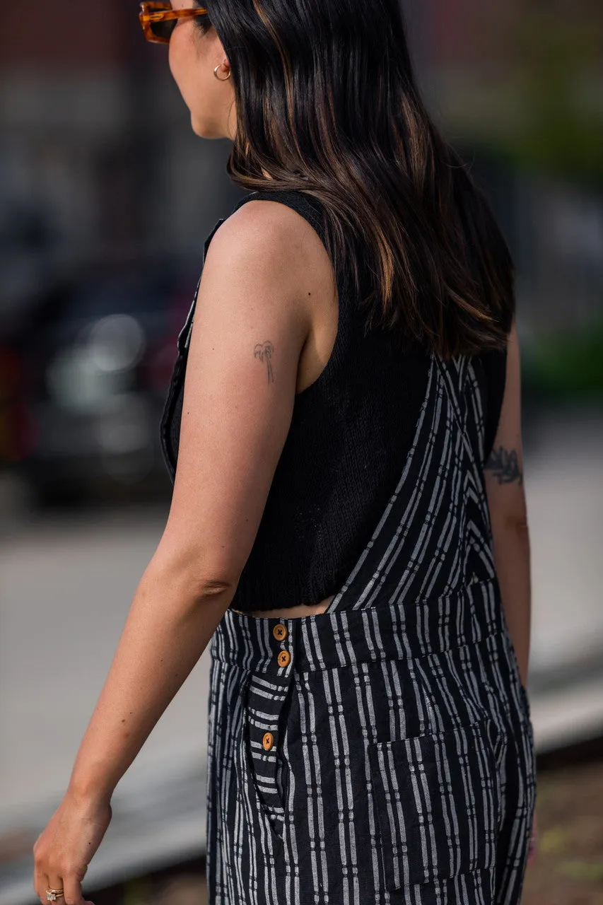 Dilsi Handwoven Cotton Overalls in Black and White - S and XL