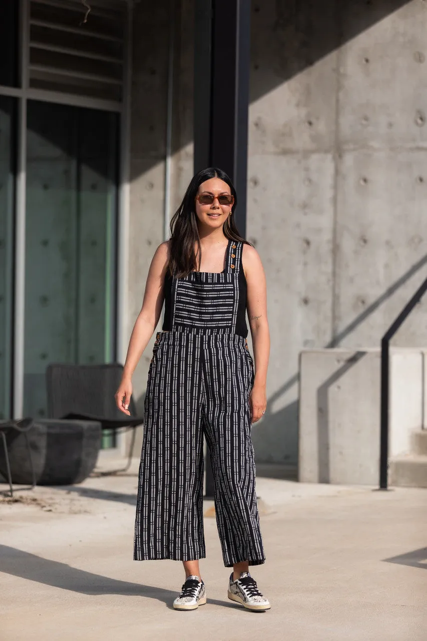 Dilsi Handwoven Cotton Overalls in Black and White - S and XL