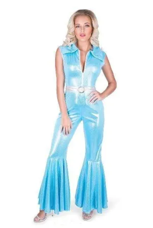 Disco Diva 70s Blue Shimmering Jumpsuit