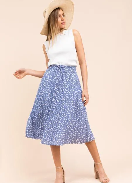 Dot Print Pleated Midi Skirt