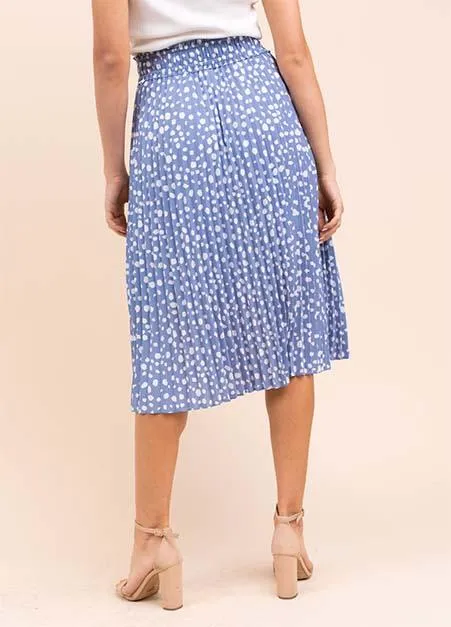 Dot Print Pleated Midi Skirt