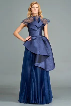 Draped Metallic Taffeta and Pleated Organza