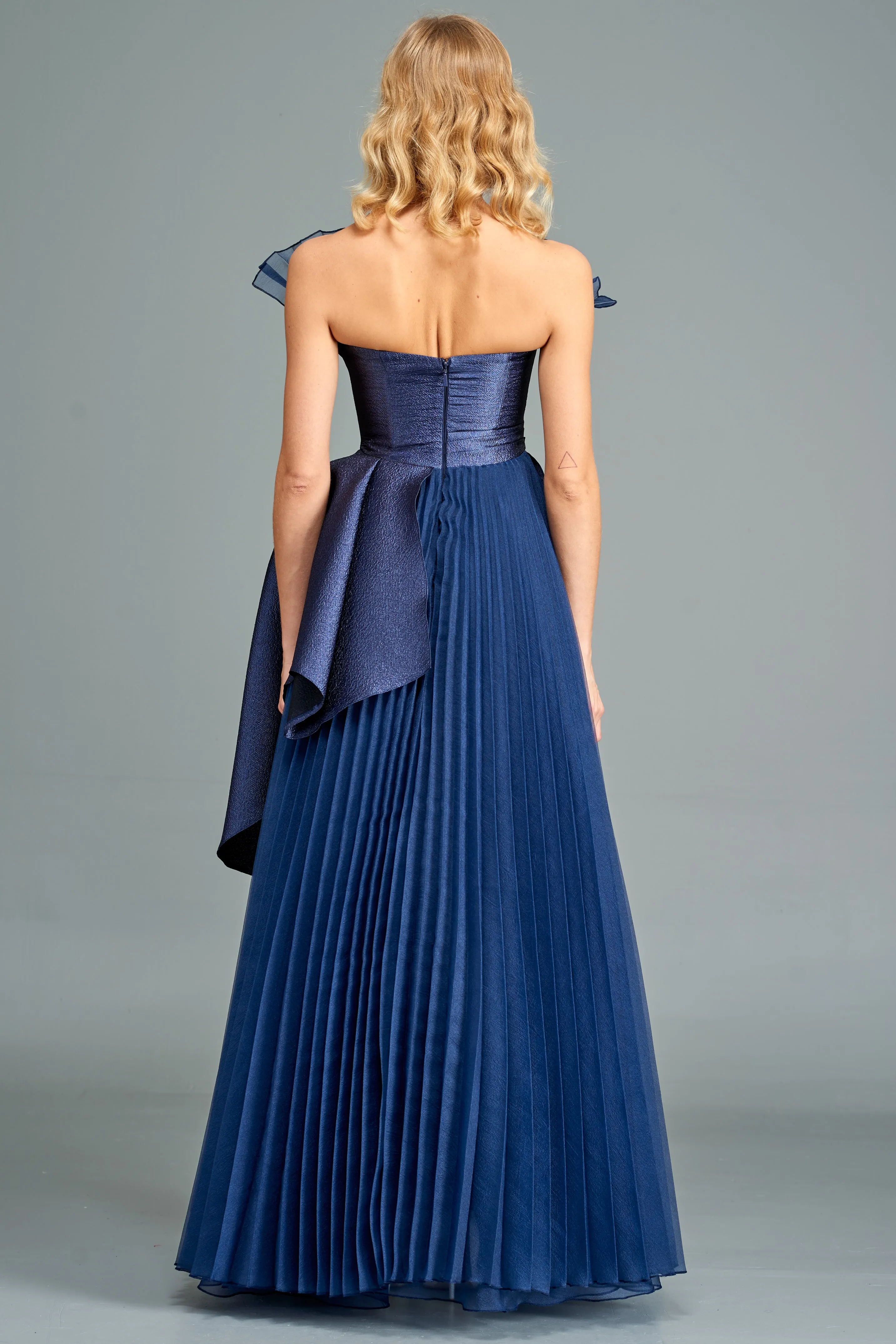 Draped Metallic Taffeta and Pleated Organza