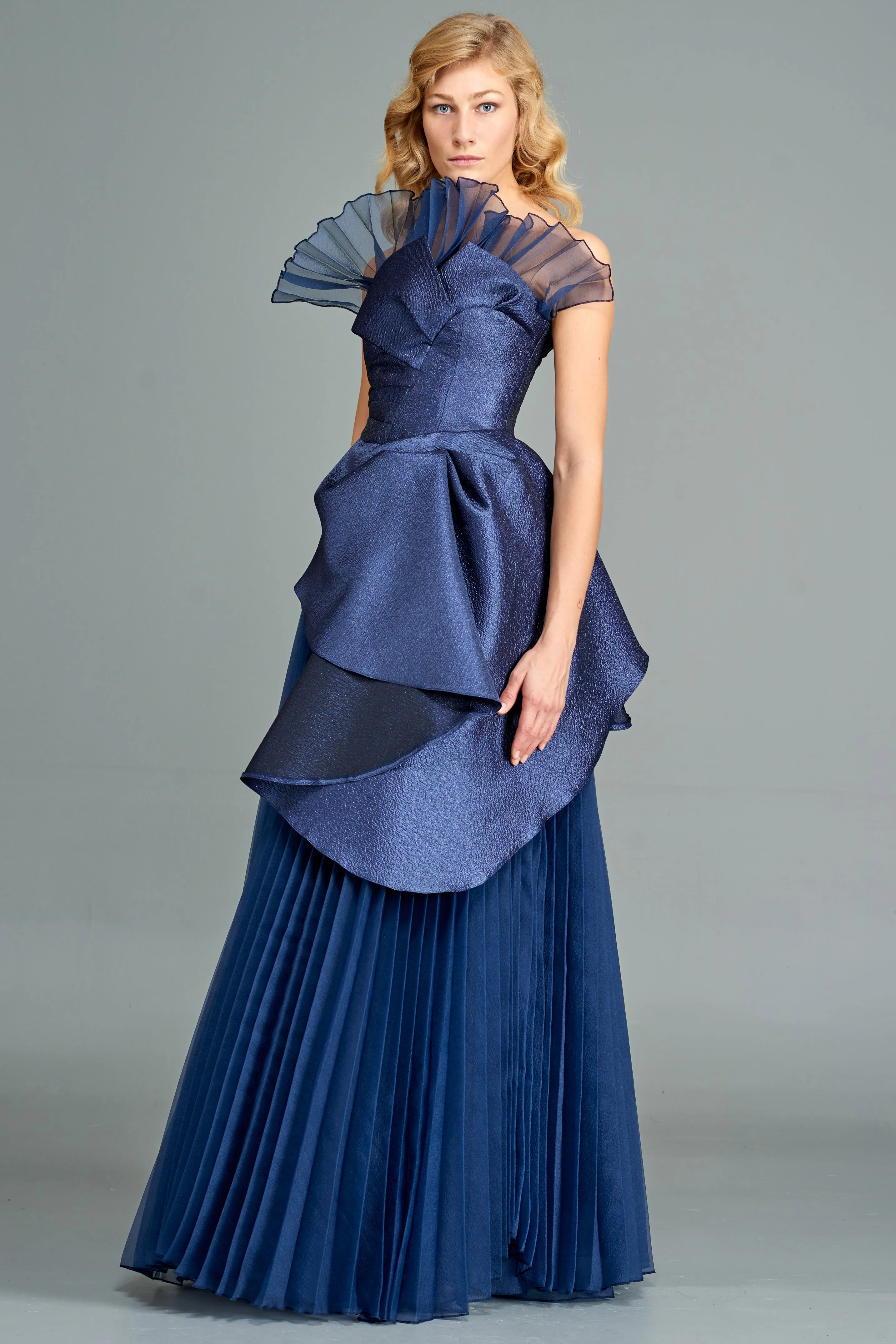 Draped Metallic Taffeta and Pleated Organza