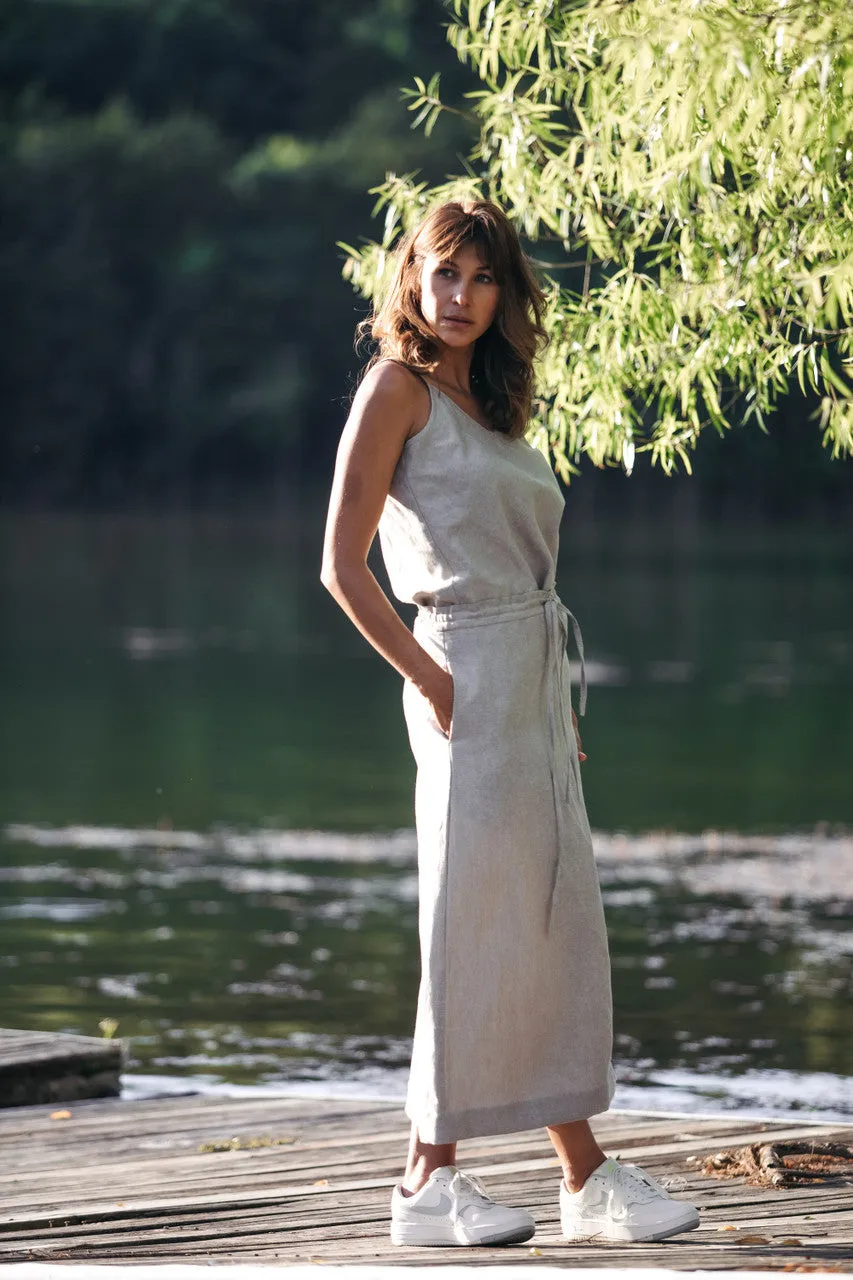 Drawstring Linen Skirt in Beige - S and XL