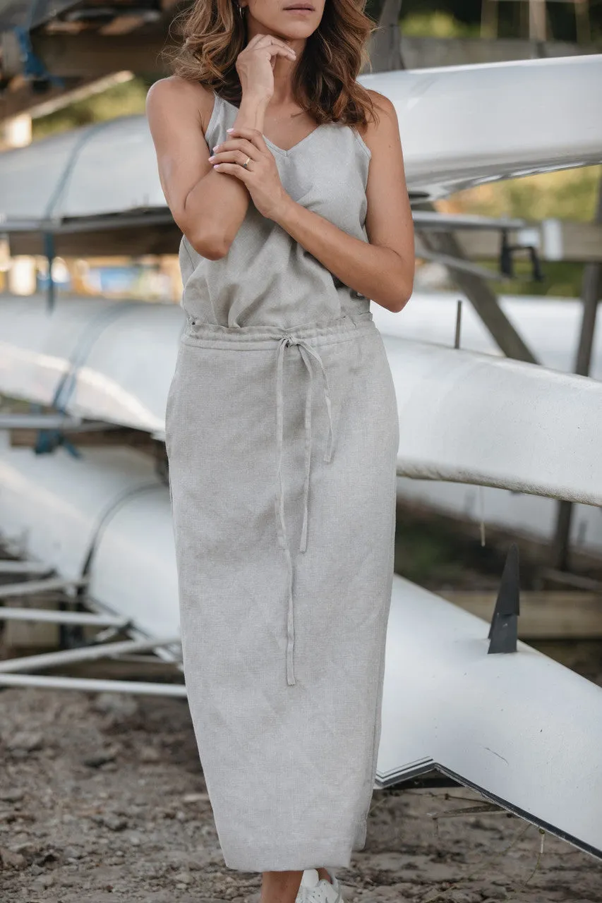 Drawstring Linen Skirt in Beige - S and XL