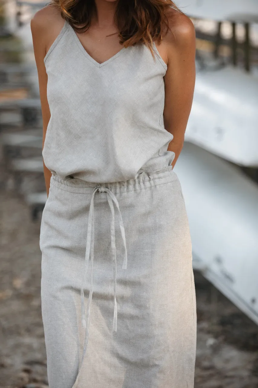 Drawstring Linen Skirt in Beige - S and XL