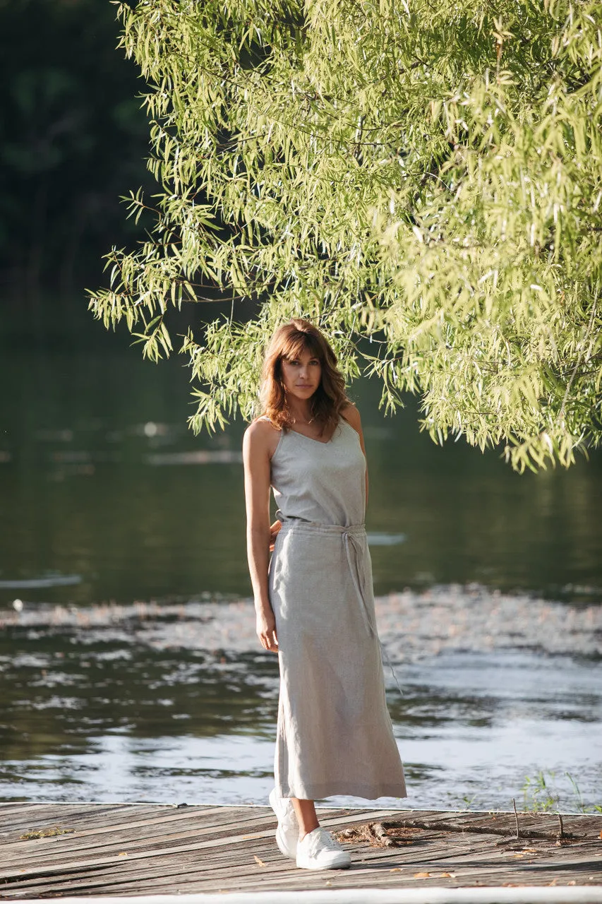 Drawstring Linen Skirt in Beige - S and XL