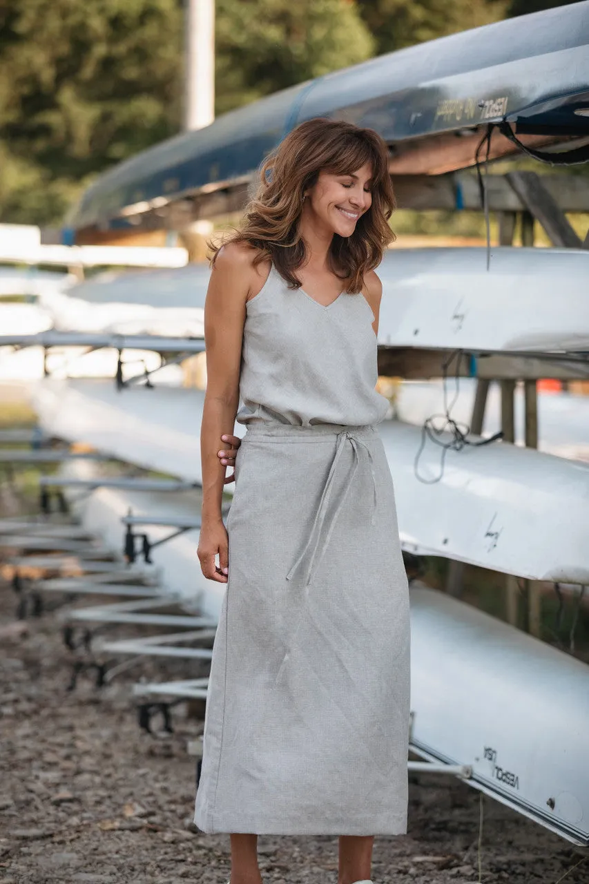 Drawstring Linen Skirt in Beige - S and XL