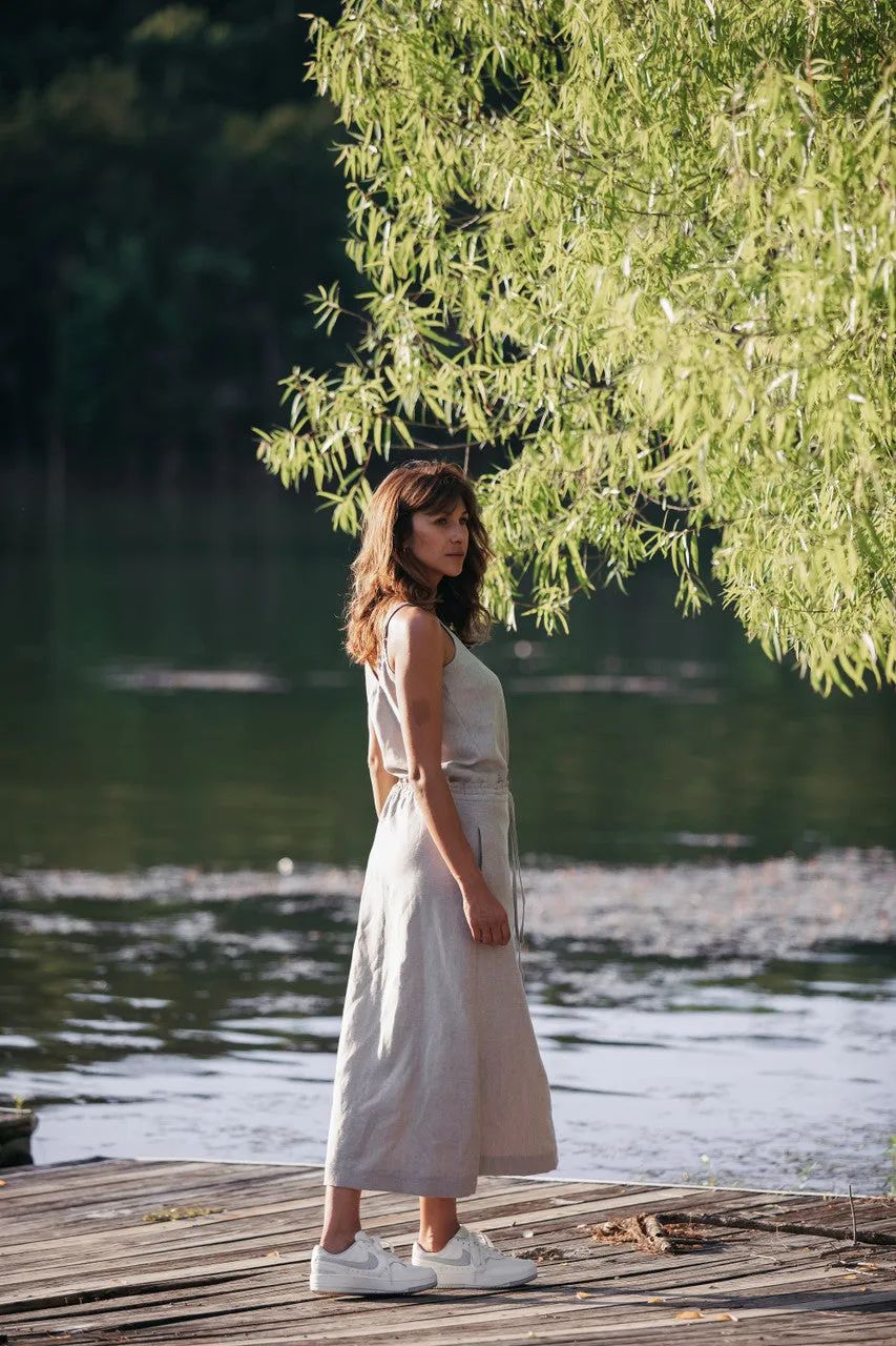 Drawstring Linen Skirt in Beige - S and XL