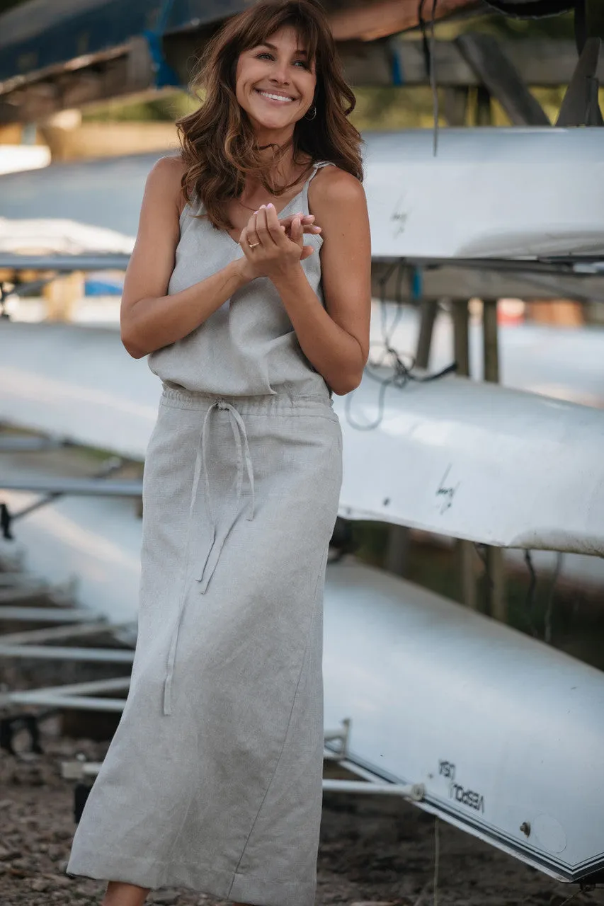 Drawstring Linen Skirt in Beige - S and XL