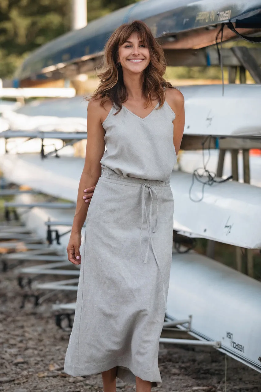 Drawstring Linen Skirt in Beige - S and XL