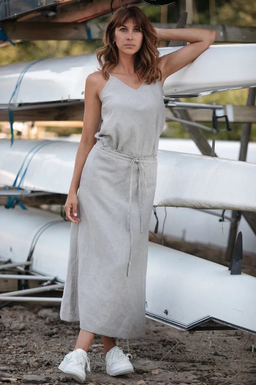 Drawstring Linen Skirt in Beige - S and XL