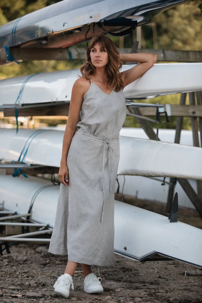 Drawstring Linen Skirt in Beige - S and XL