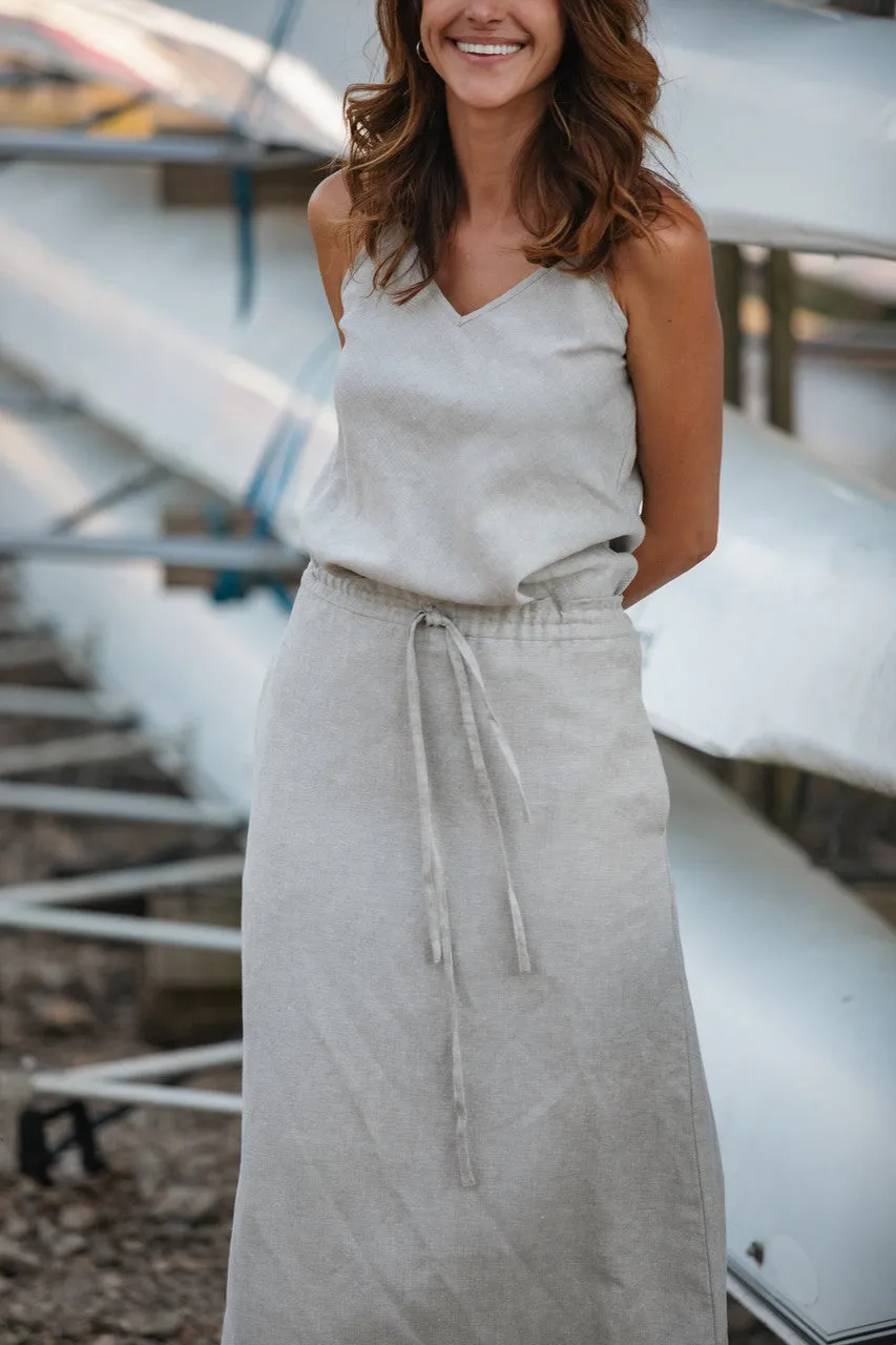 Drawstring Linen Skirt in Beige - S and XL