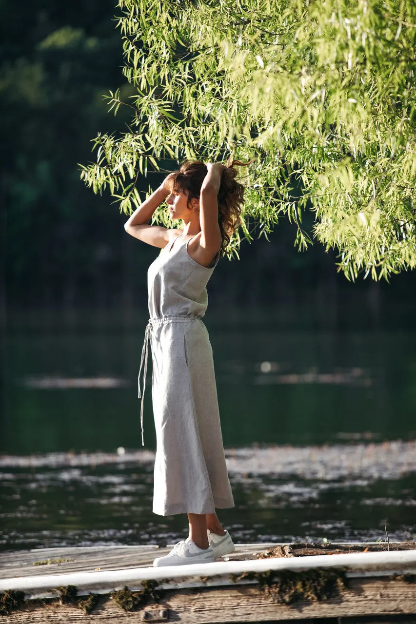 Drawstring Linen Skirt in Beige - S and XL