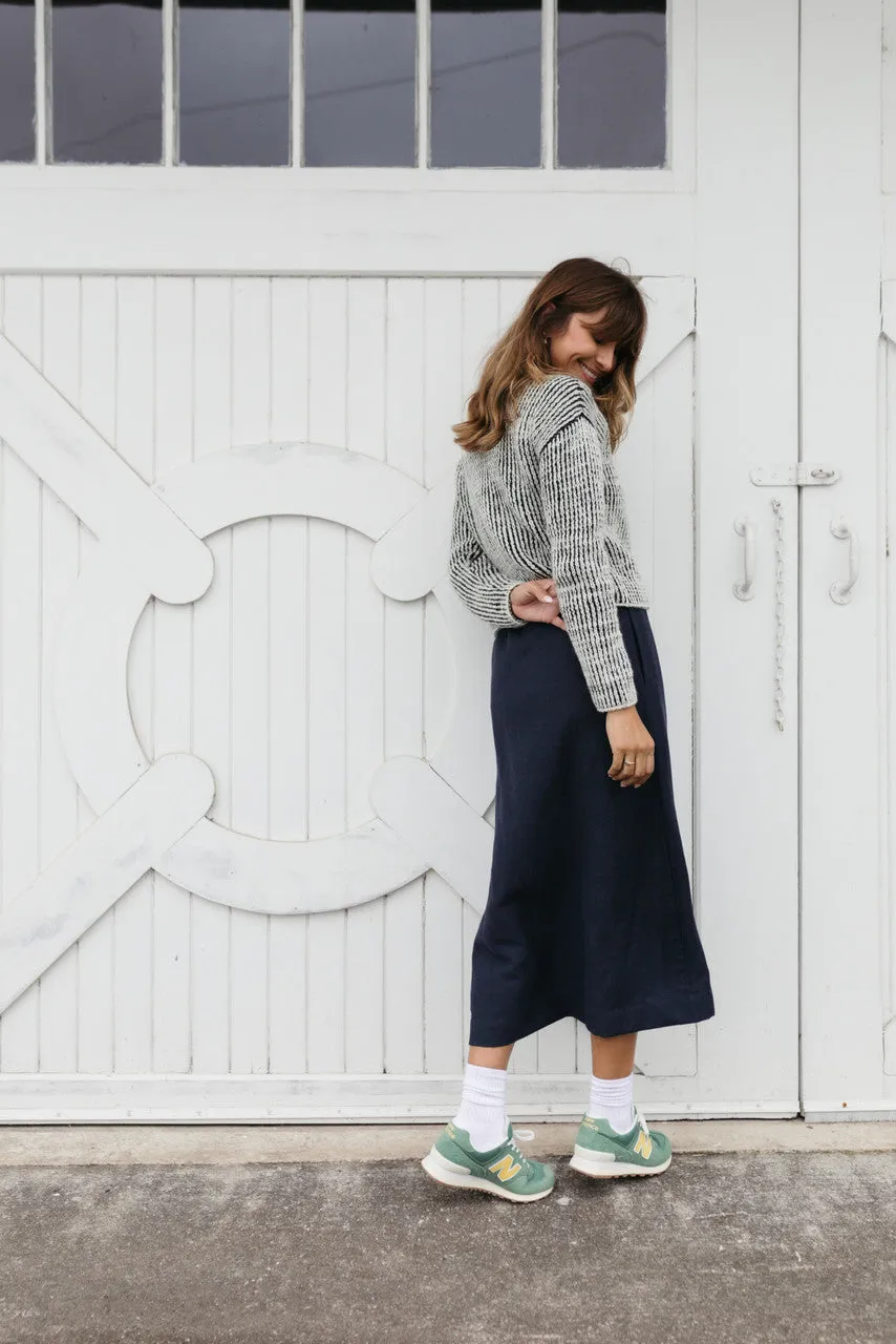 Drawstring Linen Skirt in Navy Linen - S and XL