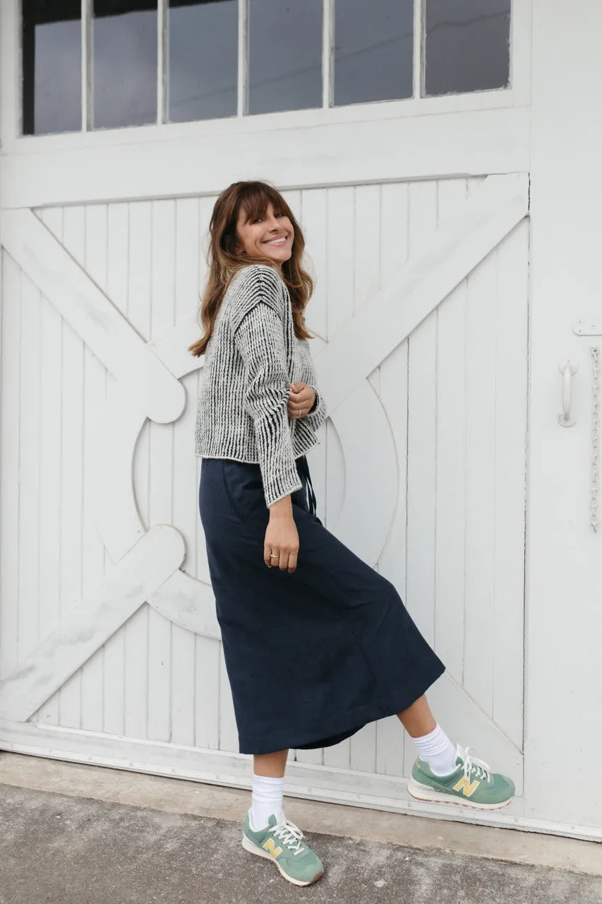 Drawstring Linen Skirt in Navy Linen - S and XL