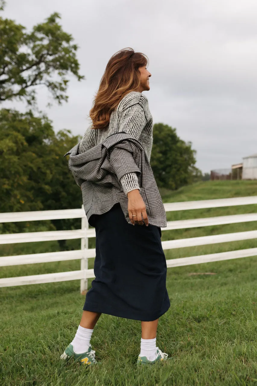 Drawstring Linen Skirt in Navy Linen - S and XL