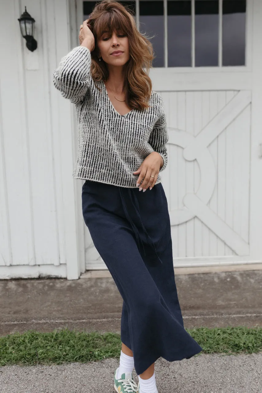 Drawstring Linen Skirt in Navy Linen - S and XL