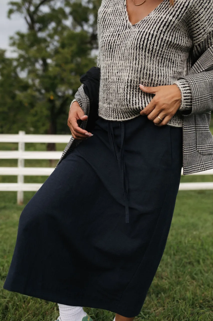 Drawstring Linen Skirt in Navy Linen - S and XL