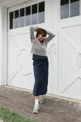 Drawstring Linen Skirt in Navy Linen - S and XL