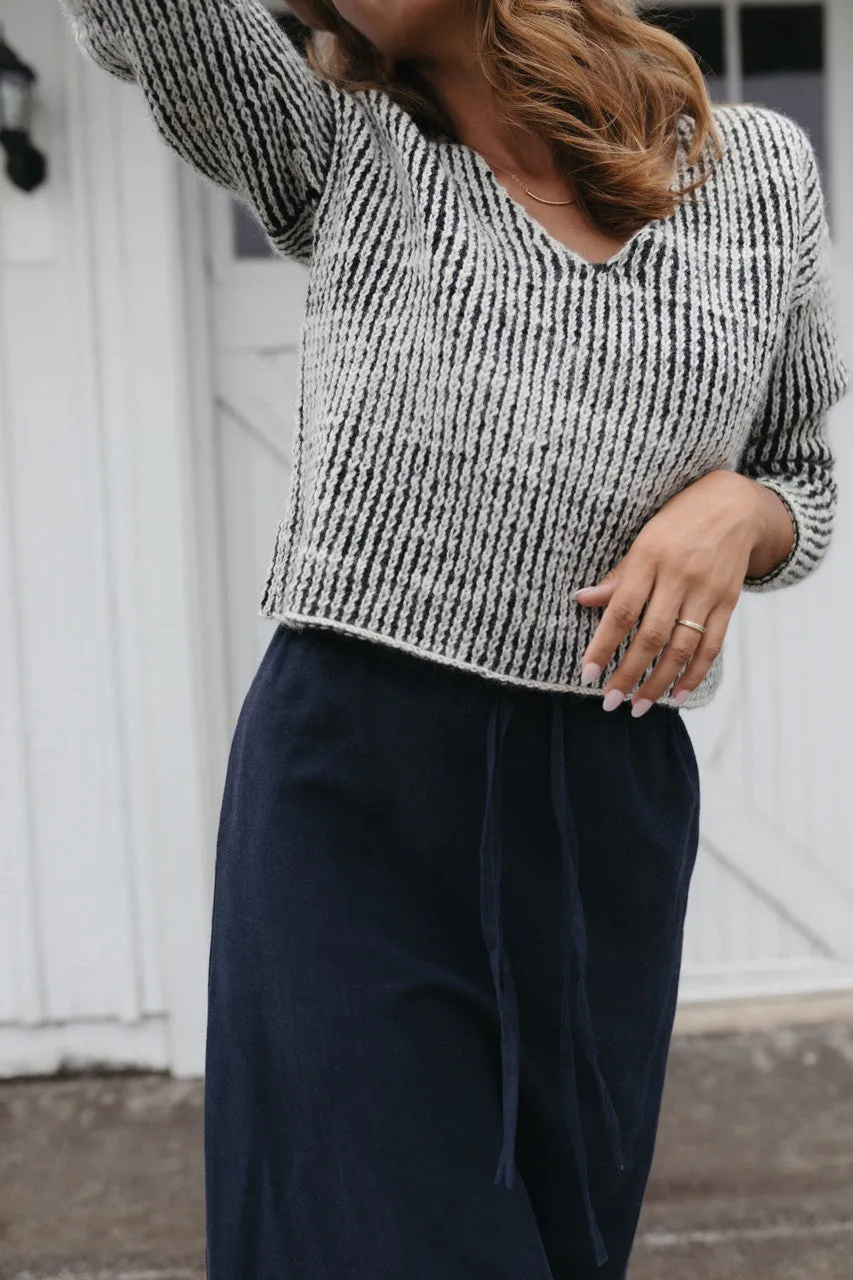 Drawstring Linen Skirt in Navy Linen - S and XL